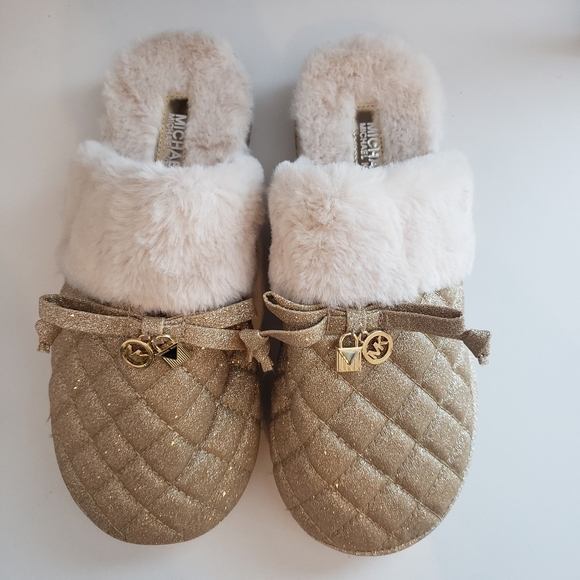 Michael Kors Shimmery Gold Fur Bedroom Slippers - Picture 1 of 10